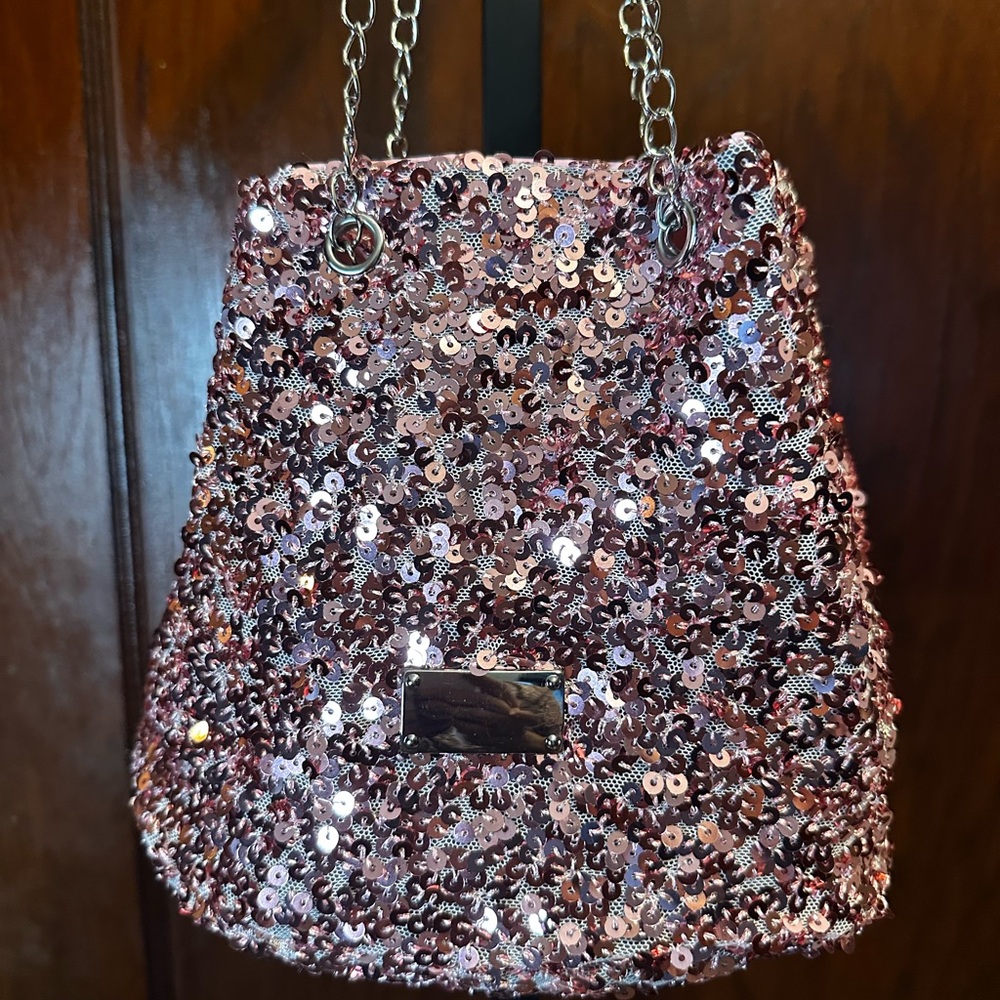 Pink Sequin Bag with Metallic Chain super sparkly